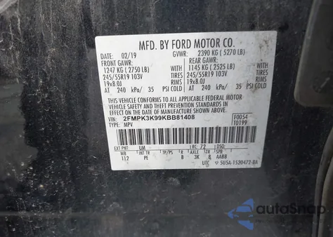 2019 Ford Edge Titanium from USA, damaged, VIN 2FMPK3K99KBB81408